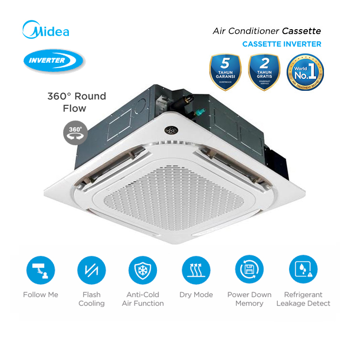 Midea AC Round Cassette Inverter 2 1/2 PK - MCD 24CRDN2 + MOUX 24CRDN2