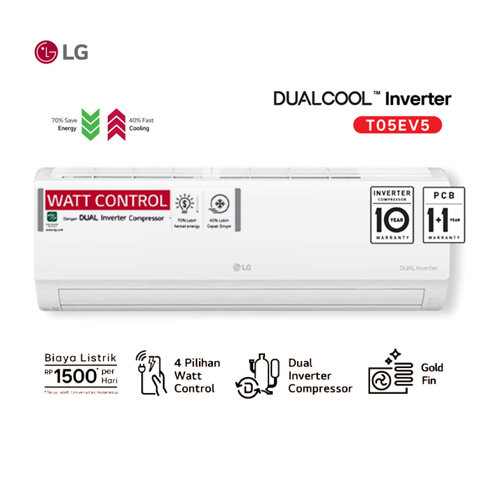 LG AC Wall Mounted Split Smart Inverter DUALCOOL Watt Control 2023 1/2 PK - T05EV5