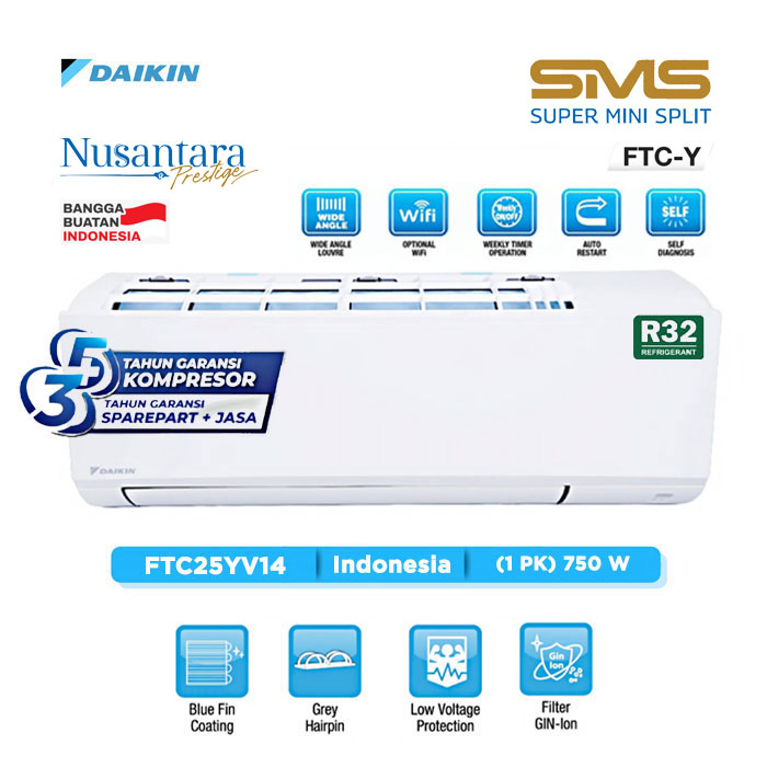 Daikin AC Split Standard SMS Super Mini Split FTC-Y Series R32 1 PK - FTC25YV14