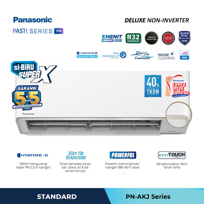 Panasonic AC Wall Mounted Split Deluxe Standard Non Inverter Si Biru 2in1 2 PK - CS/CU PN18AKJ