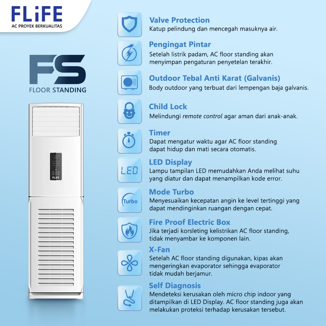 Flife AC Floor Standing 3 PK Standard Strong Wind Fast Cooling - FVC-24FS