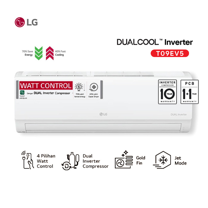 LG AC Wall Mounted Split Smart Inverter DUALCOOL Watt Control 2023 1 PK - T09EV5