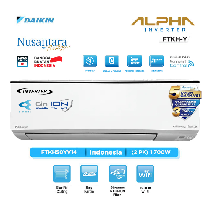 Daikin AC Split ALPHA Inverter FTKH-Y Series R32 2 PK - FTKH50YV14