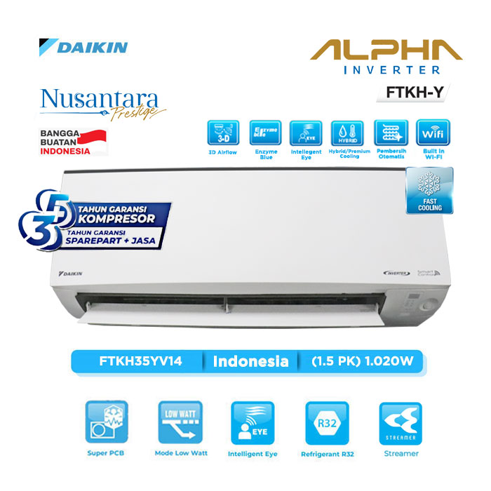Daikin AC Split ALPHA Inverter FTKH-Y Series R32 1.5 PK - FTKH35YV14