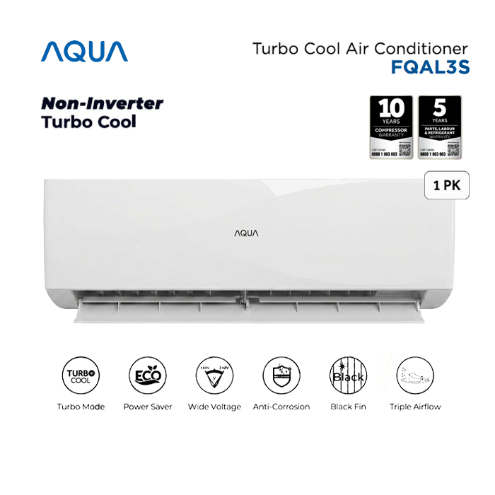 Aqua AC Split 1 PK Standard Black Fin Turbo Cool Series - AQA-KCR9FQAL3