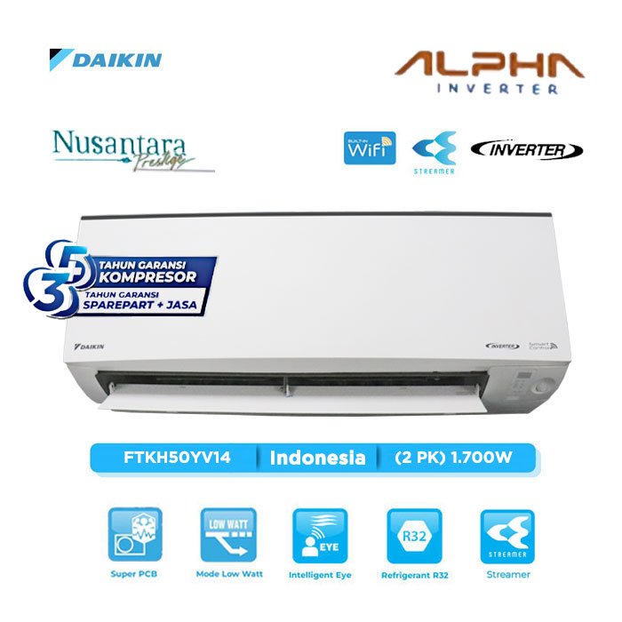 Daikin AC Wall Mounted Split Alpha Inverter 2 PK - FTKH50YV14