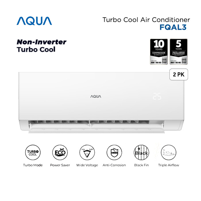 Aqua AC Split 2 PK Standard Black Fin Turbo Cool Series - AQA-KCR18FQAL3