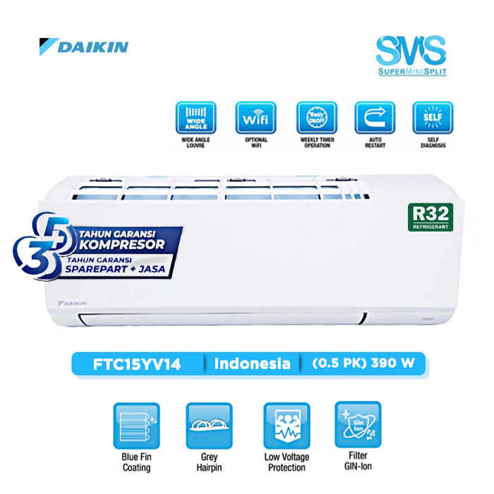 Daikin AC Wall Mounted Split Standard SMS Series 1/2 PK - FTC15YV14