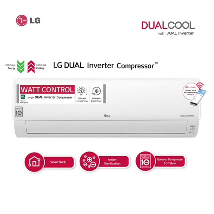 LG AC Wall Mounted Split Inverter DUALCOOL Watt Control-Eco 1 PK - T10EV4