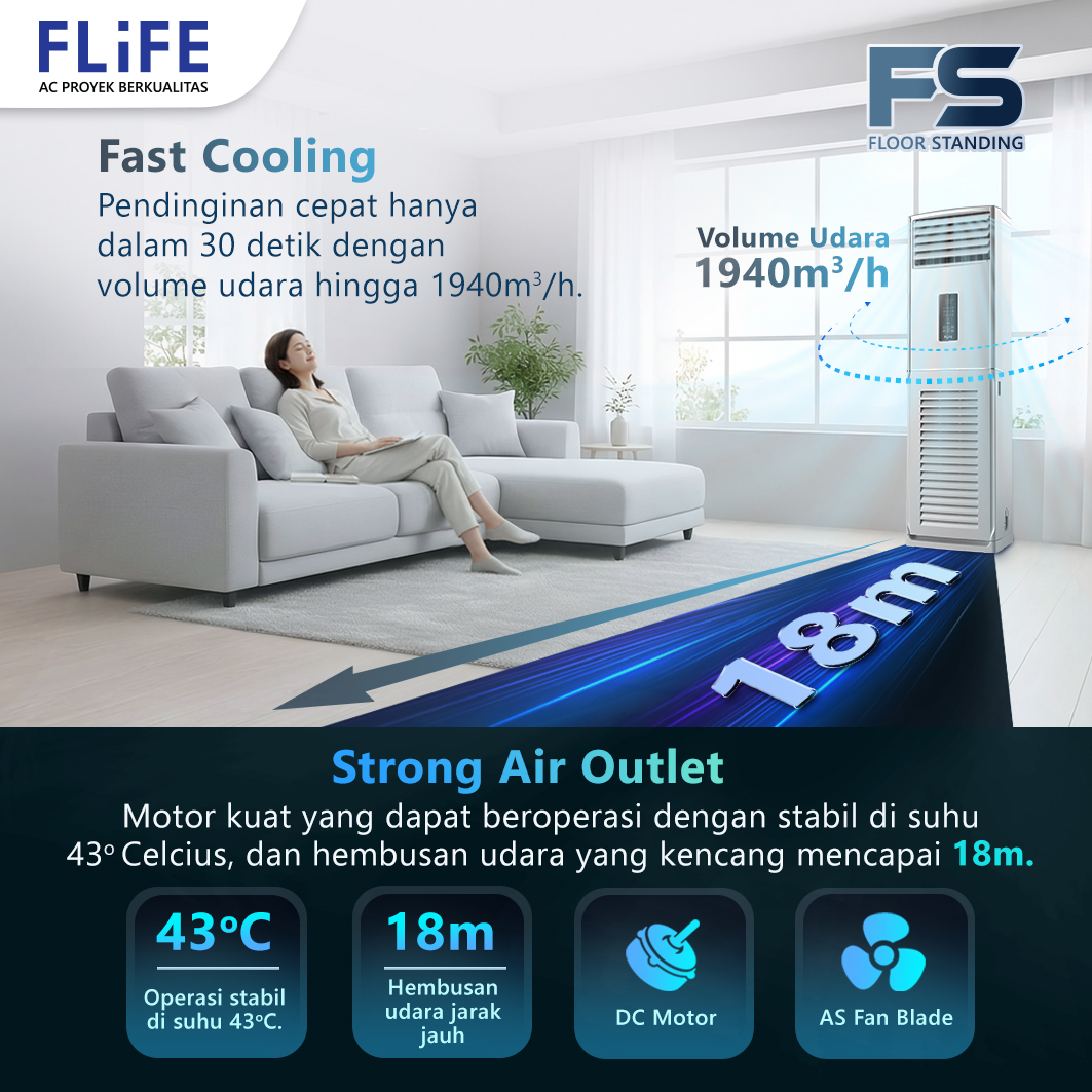 Flife AC Floor Standing 3 PK Standard Strong Wind Fast Cooling - FVC-24FS