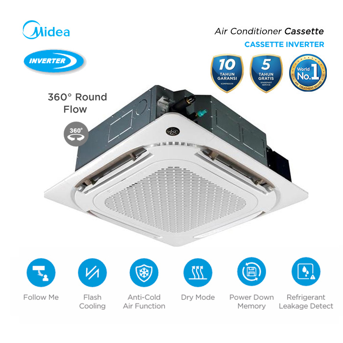 Midea AC Round Cassette Inverter 2 PK - MCD 18CRDN2 + MOUX 18CRDN2