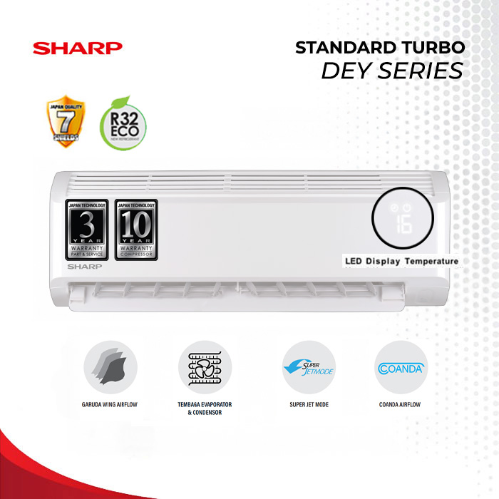 Sharp AC Standard Wall Mounted Split DEY Series with LED Display 1 PK - AH-A9DEY