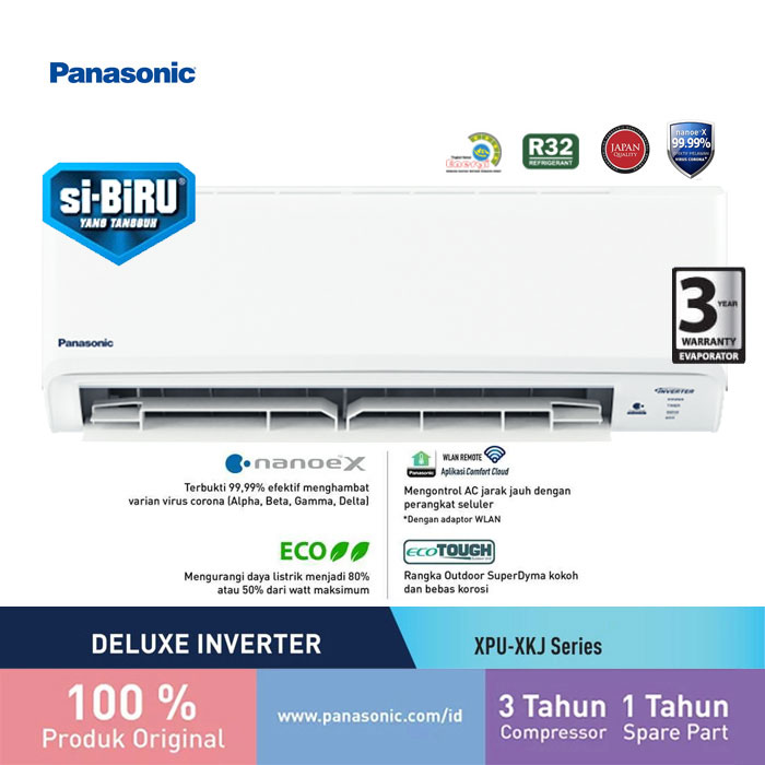 Panasonic AC Wall Mounted Split Deluxe Inverter Si Biru Nanoe X 3/4 PK - CS/CU XPU7XKJ