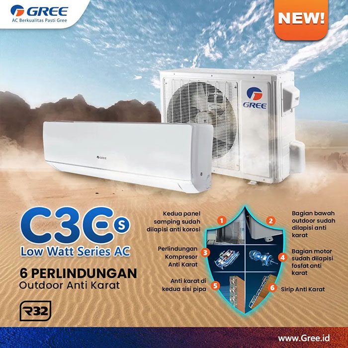 Gree AC Wall Mounted Split Deluxe Low Watt C3E Series 1 PK - GWC-09C3ES