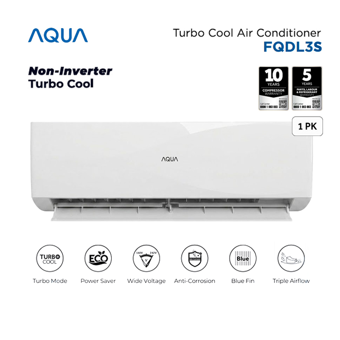 Aqua AC Split 1 PK Standard Blue Fin Turbo Cool Series - AQA-KCR9FQDL3