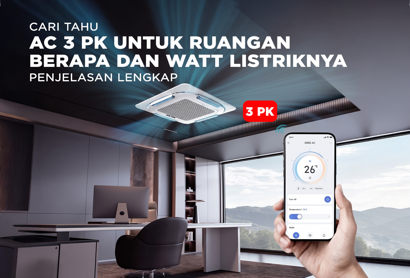AC 3 PK UNTUK RUANGAN BERAPA DAN WATT LISTRIKNYA