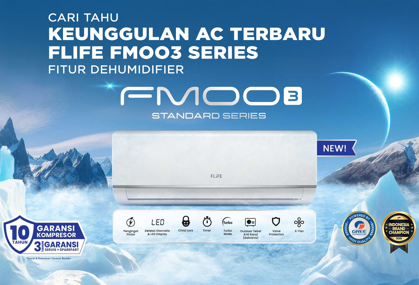 KEUNGGULAN AC TERBARU FLIFE FMOO3 SERIES FITUR DEHUMIFIDIER